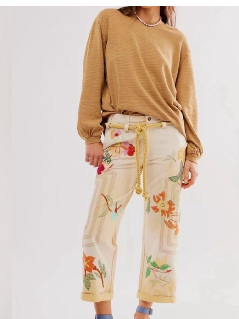 Free People We The Free Electric Sands Embroidered Jeans Size 4